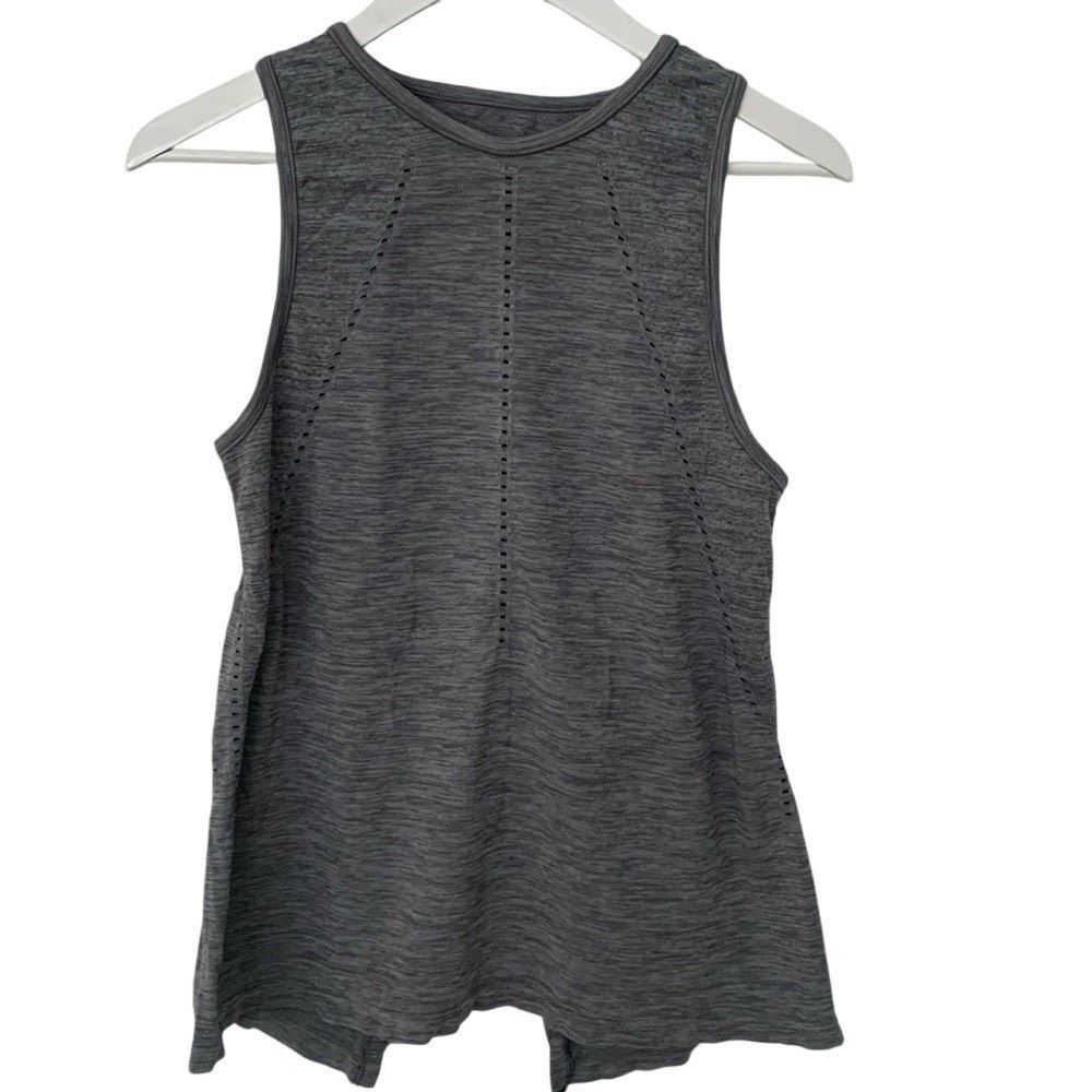 Athleta Foothill Seamless Tank – Gray Racerback with Back Slit, Size XS